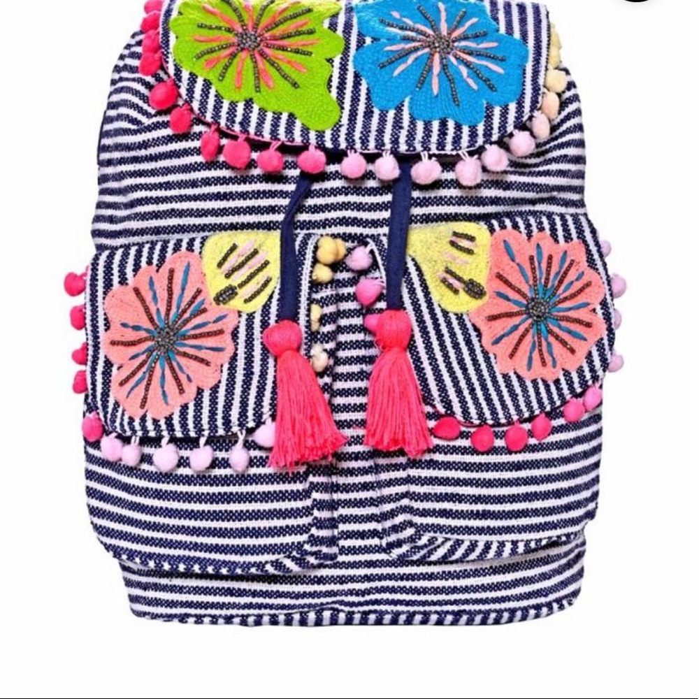 Floral Stripe Embroidered Backpack